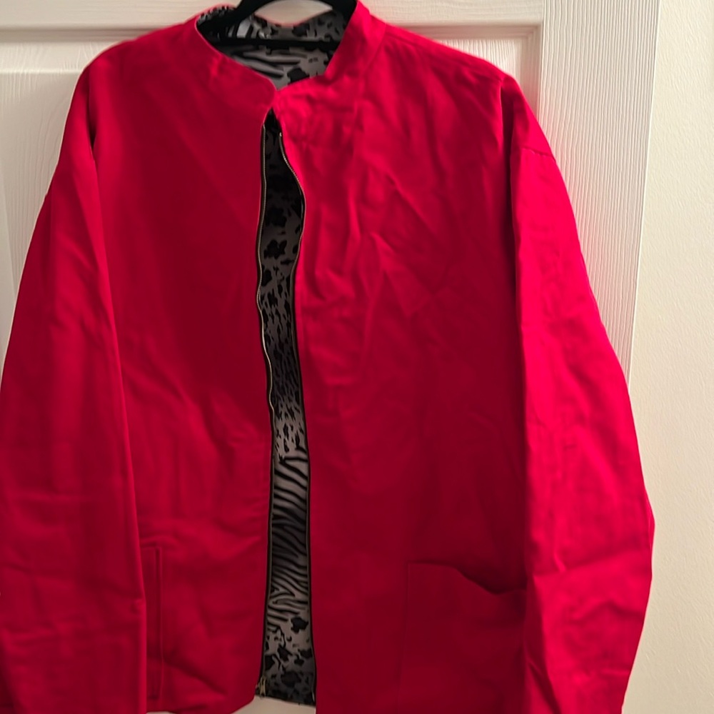 Reversible plus size jacket with sequined hamsa patch on the back